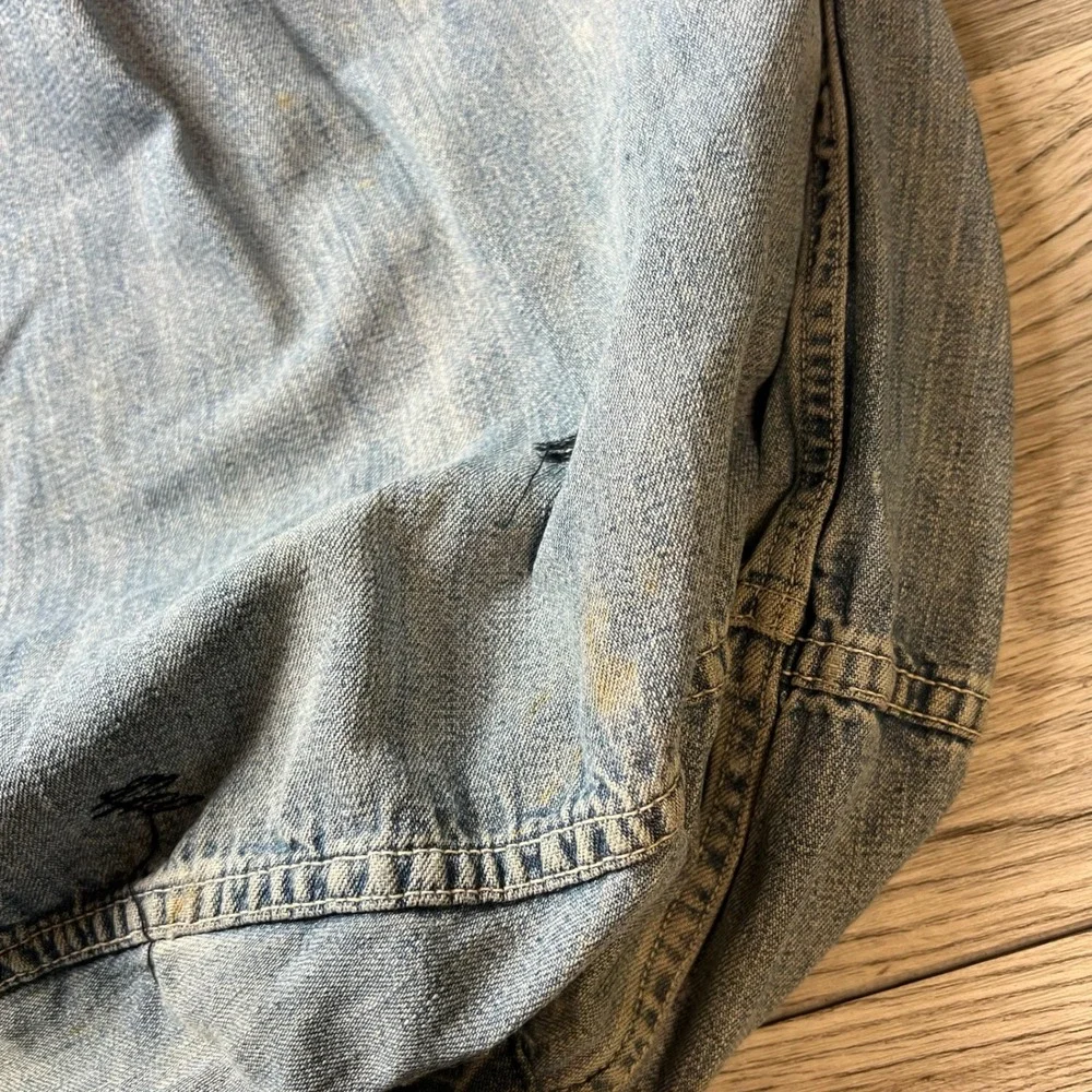 Vintage Denim Laundry Bag Military Surplus Light Blue Distressed ID Patch AE4